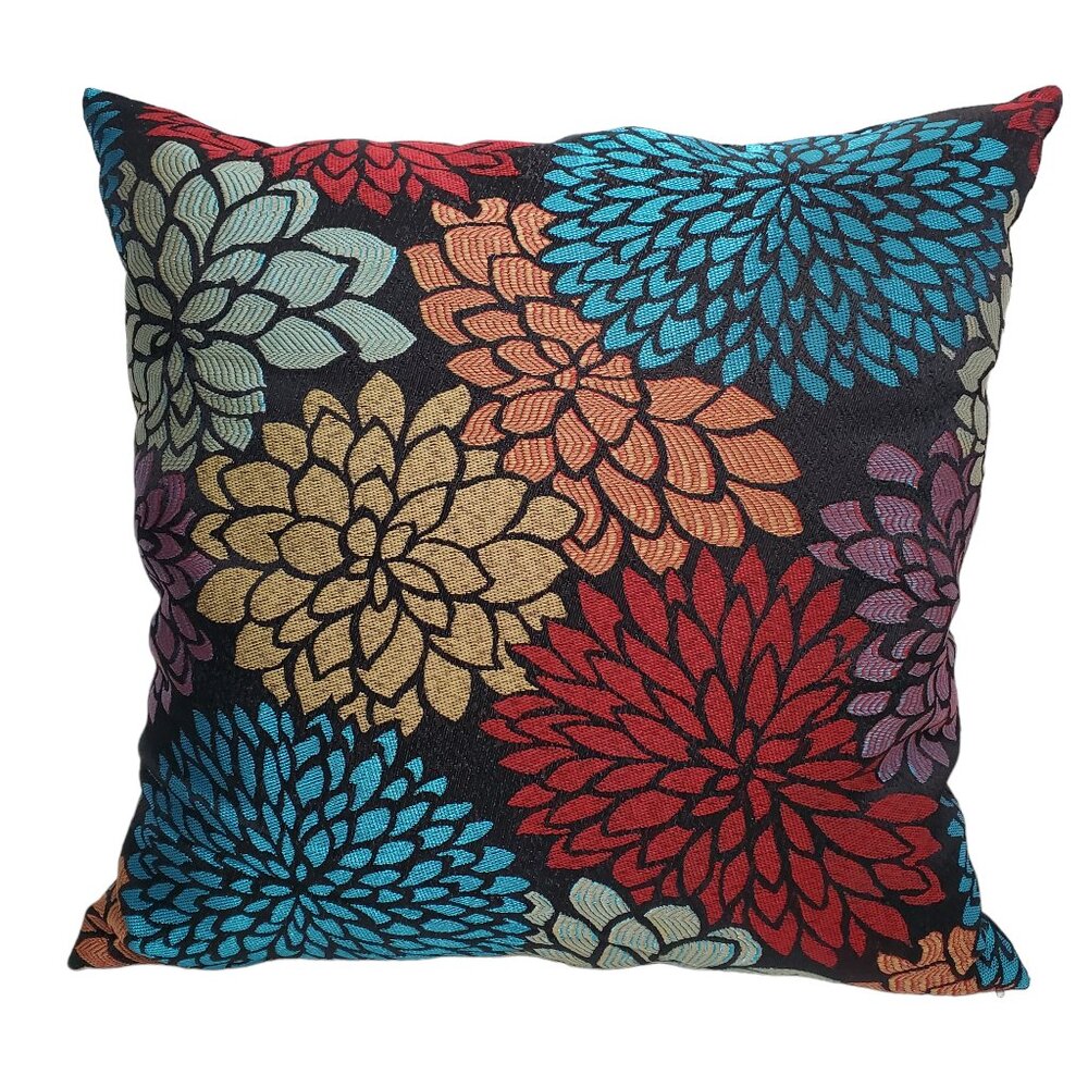 Decorative Accent Pillow Peonies Suede Woven Tapestry 18 x 18